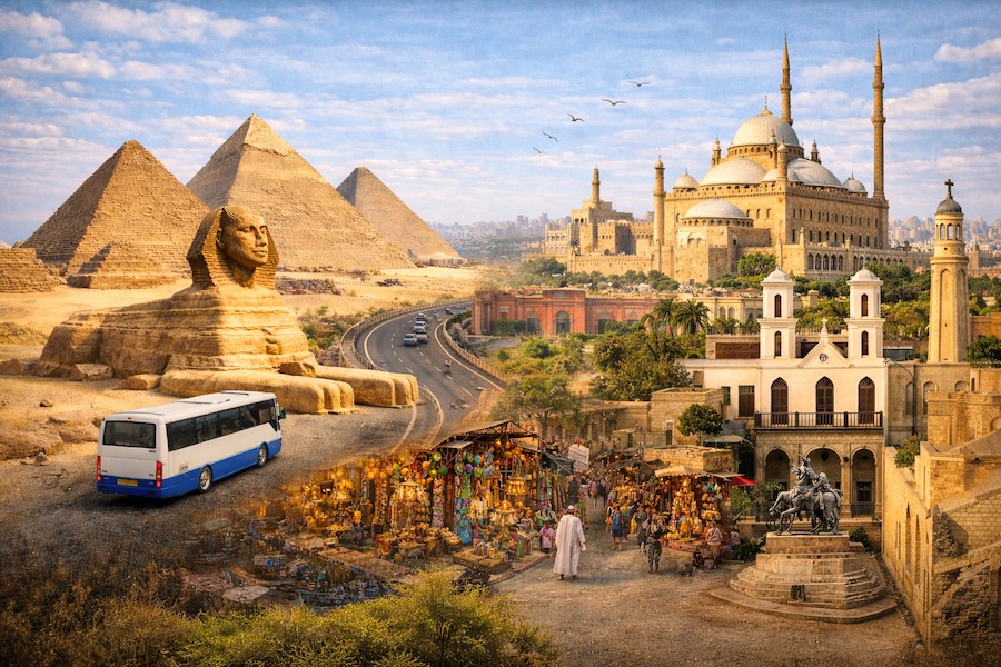 Cairo Vecchia da Sharm El Sheikh con Piramidi di Giza, Sfinge, moschea e chiesa storica