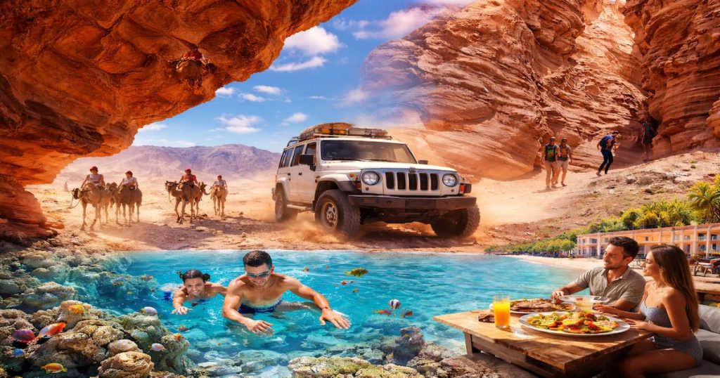 Jeep Safari nel deserto del Sinai, passeggiata nel Canyon Colorato e snorkeling nel blue hole "Buco Blu" di Dahab con pranzo sul mare