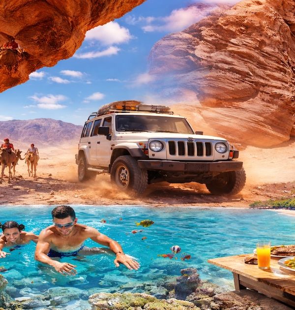 Jeep Safari nel deserto del Sinai, passeggiata nel Canyon Colorato e snorkeling nel blue hole "Buco Blu" di Dahab con pranzo sul mare