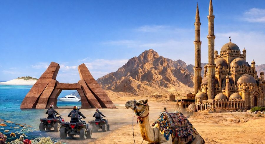 Pacchetto 2: Sharm Vecchia, Ras Mohamed via terra, Isola Bianca in barca e motorata con cammellata nel deserto.